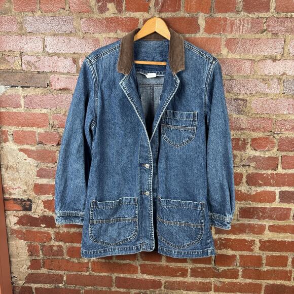 Lee Jackets & Blazers - Vintage Lee Coat Womens Large Blue Denim Corduroy Collar Chore Workwear Barn